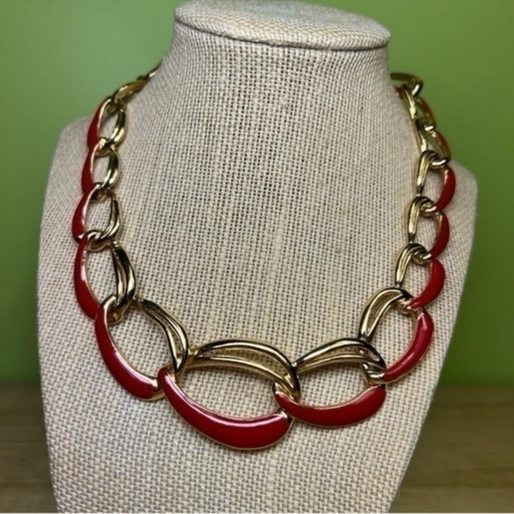 Trifari Red Enamel Chain Link Necklace